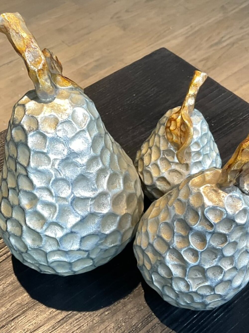 Modern Metallic Textured Pear Trio, Gold & Silver Home Decor, New - Picture 3 of 4